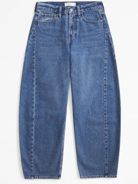 Abercrombie Curve Love Mid Rise Barrel Jean Medium Wash Neutral Denim 12 L Long